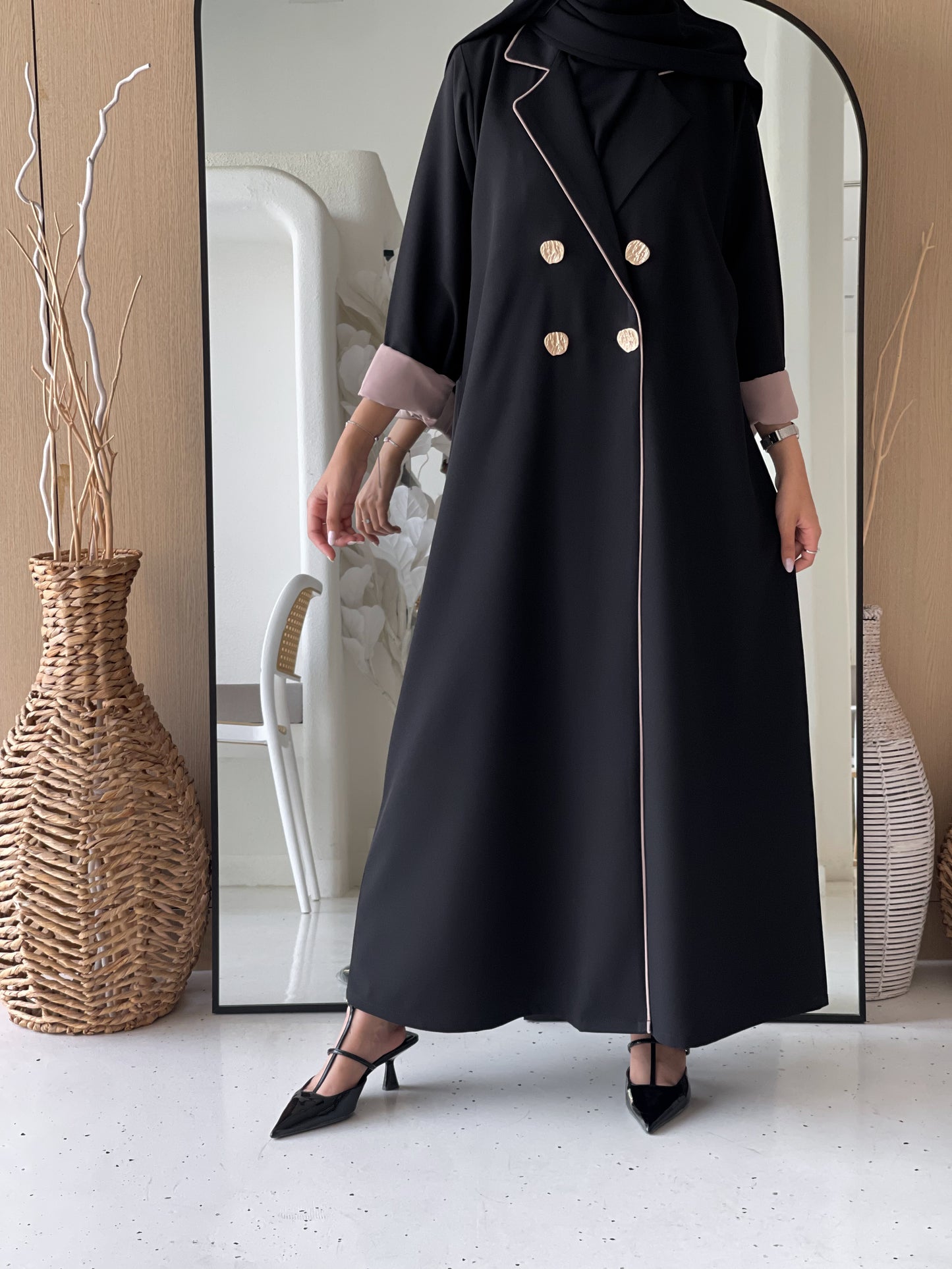 Golden Button Charm Abaya