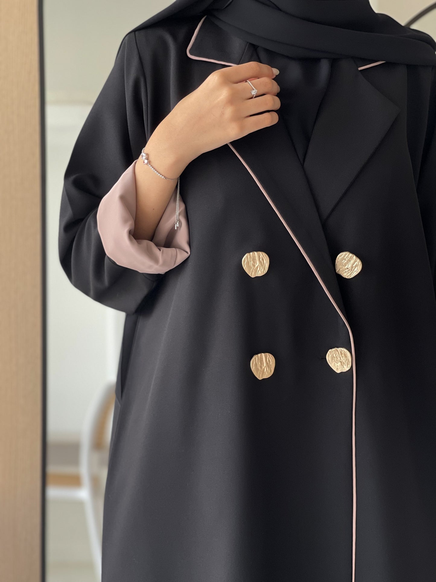 Golden Button Charm Abaya