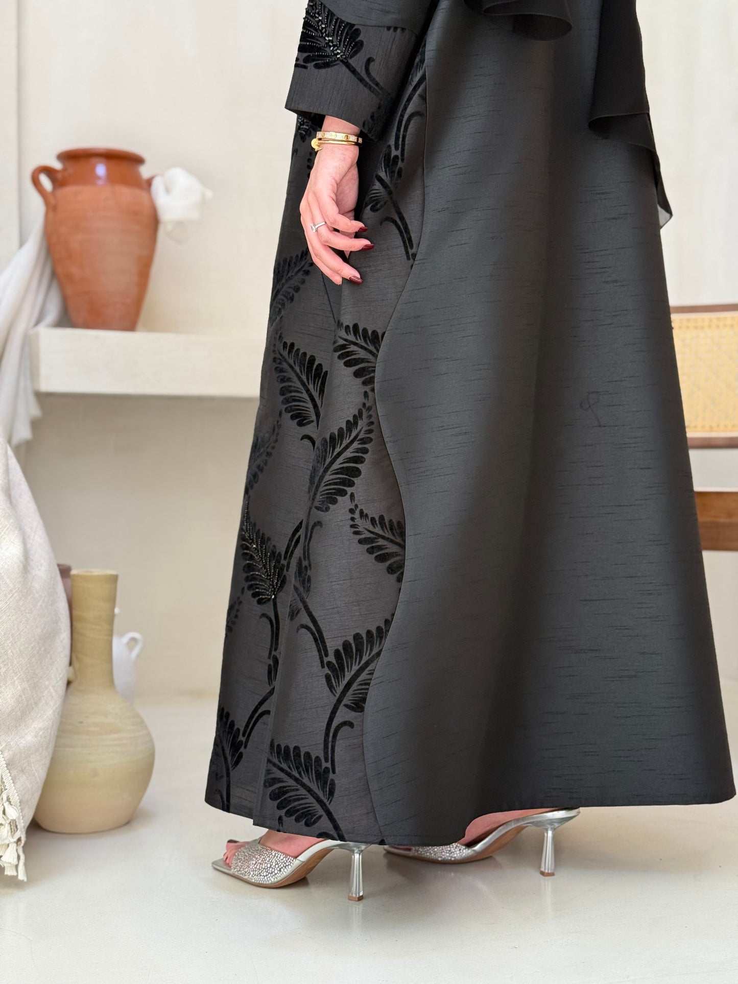 Abaya with elegant black embellishments
